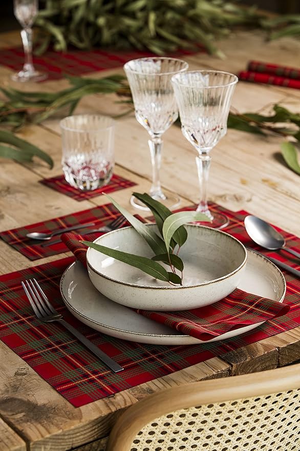 MY DRAP Placemats 48 x 32 cm / 19" x 12.5" - (6 Per Roll, Cotton Red Tartan Xmas)