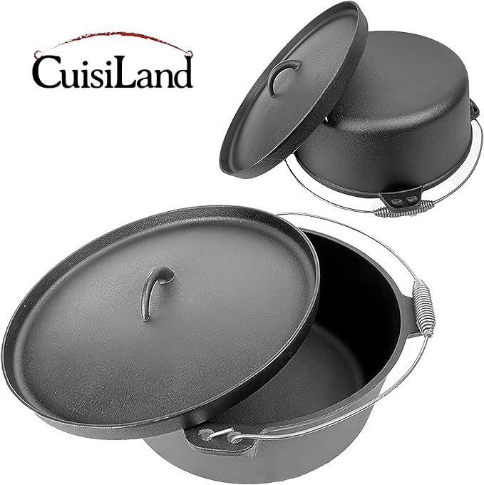 Cuisiland Seasoned 12 Quart DIA 14IN Cast Iron Dutch Oven lip lid