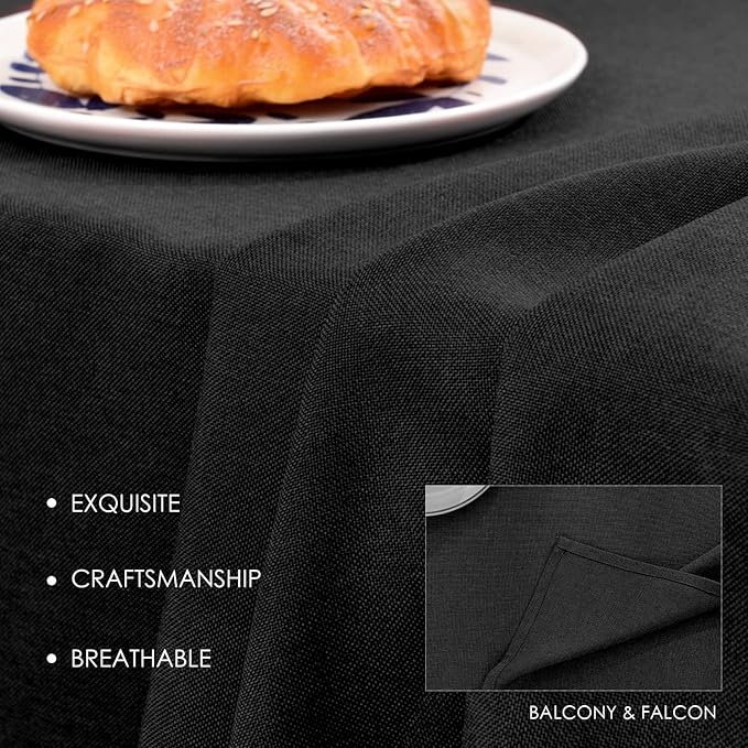 BALCONY & FALCON Rectangle Table Cloth ??Waterproof, Wrinkle-Resistant & Dust-Proof Farmhouse Tablecloth for Dining, Kitchen, Party Decorations, Outdoor Patio, Baby Shower (Black, 55" x 71")