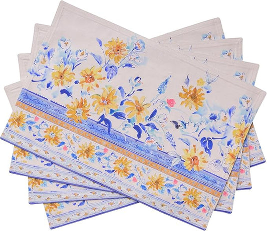 Maison d' Hermine Placemats Set of 2 100% Cotton Washable Cloth Place Mats, Reusable Table Mats for Kitchen Dining Decoration, Party, Wedding, Restaurant Spring/Summer (Girassol, 13" x 19")