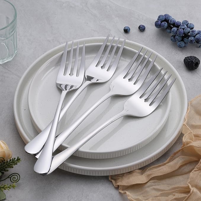 E-far Large Serving Forks Set of 4, 9.9 Inch Stainless Steel Serving Utensils Set, Big Buffet Forks for Party Catering Wedding Kitchen Restaurant, Dishwasher Safe