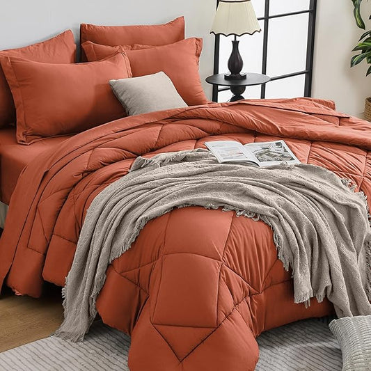 HEVUMYI Burnt Orange Twin-XL Comforter Set - 5-Piece All Season Bed in a Bag Twin-XL, Ultra Soft Bedding Set with Comforter, Flat Sheet, Fitted Sheet, Pillowcases, Pillow Shams