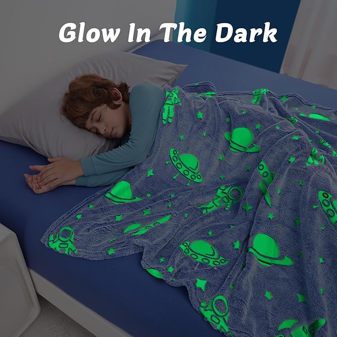 QSTEHEML Space Glow in The Dark Blanket,Galaxy Gifts Toys for Kids Boys Age 3-12 Years Old,Birthday, Decor for Child, Toddler, Teen and Grandkids Soft Throw 50"횞60"