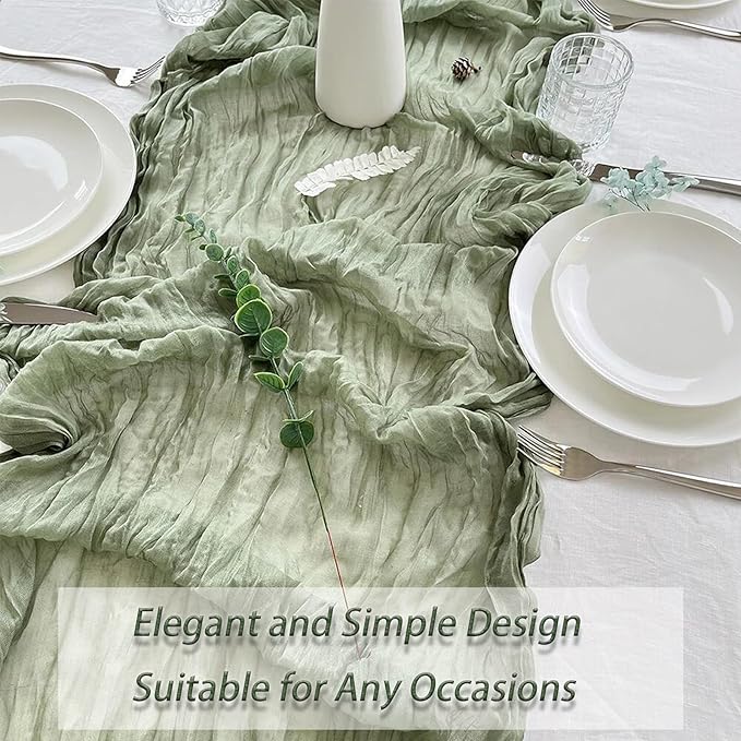 8 Pack Sage Green Cheesecloth Table Runner 20 x 120 inch Gauze Table Runners 10 FT Long,Semi Sheer Boho Cheese Cloth Fabric Table Runner Bulk for Wedding,Party,Baby Shower,Bridal Shower Decoration