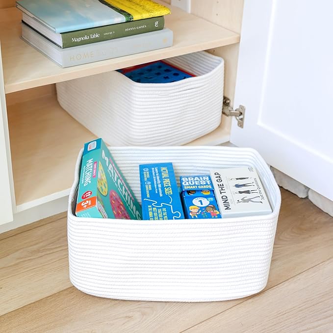 NaturalCozy Storage Baskets 16.8?쓝13?쓝7.6??Cotton Rope Woven Baskets for Organizing 3-Pack | Toy Storage Bins | Basket for Shelves, Laundry, Blanket, Clothes, Closet, Kitchen, Bathroom, Gifts