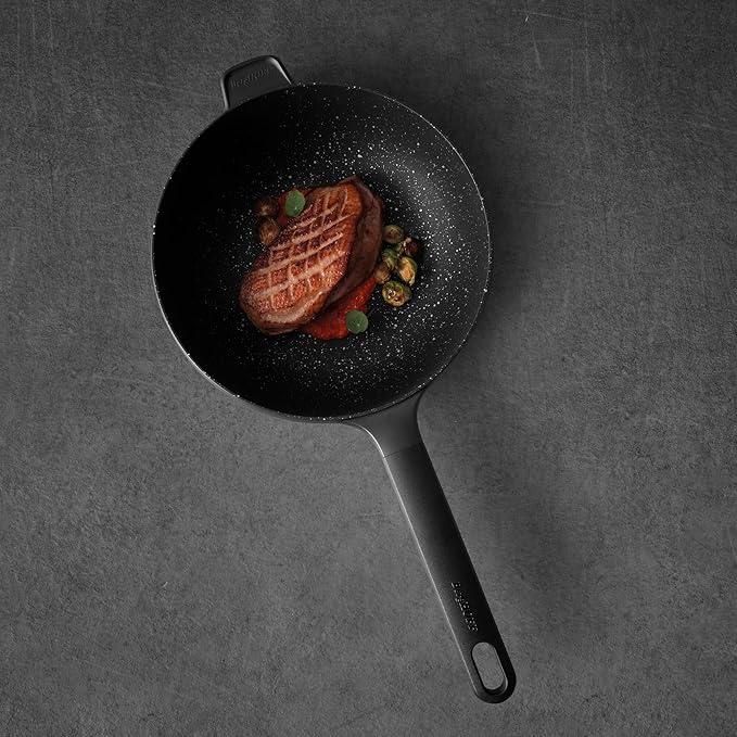 BergHOFF GEM Non-stick Cast Aluminum Stir-Frying Pan 10" 3.0 qt. Black Stay-cool Handle, Hanging Loop Ferno-Green, PFOA Free Coating Induction Cooktop Fast Heating