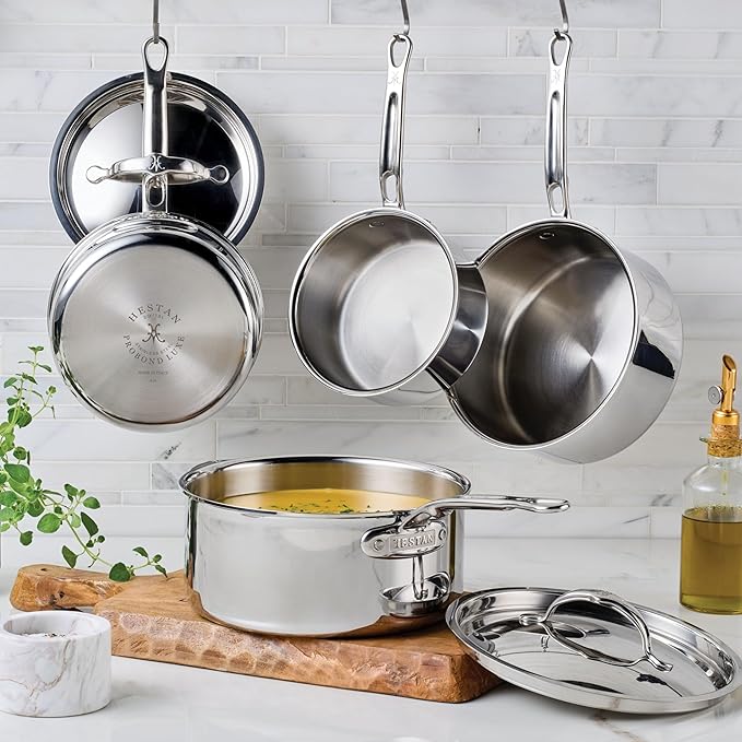 Hestan ProBond Luxe 1.5-Quart Saucepan with Lid, Professional Clad Stainless Steel, ProCore Tri-Ply Clad Construction, Polished Exterior, Induction & Oven Safe
