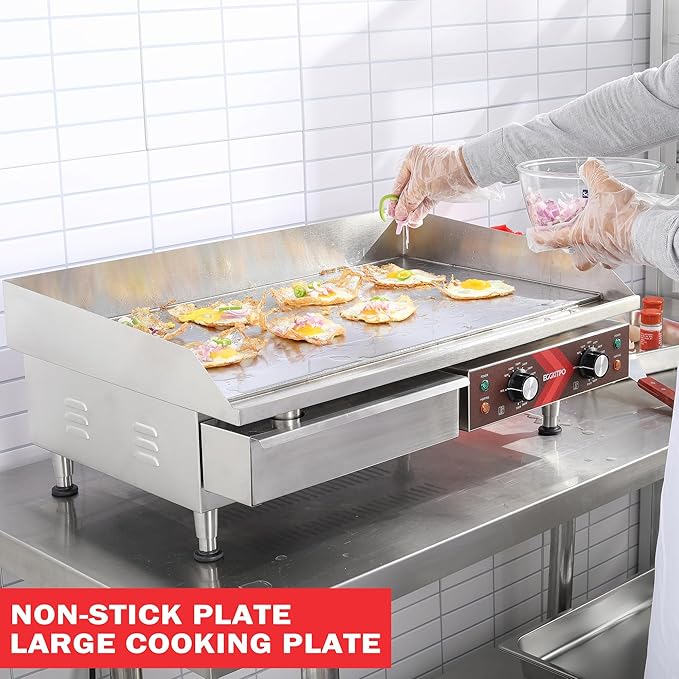 EGGKITPO Commercial Electric Griddle 29 Inch Large Countertop Griddle Non-Stick Flat Top Grill Stainless Steel Teppanyaki Griddle with Adjustable Temperature 90??575??for Restaurant Use 240V 3500W