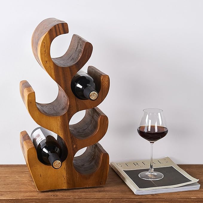 6 Bottle Wood Brown Wine Rack Tabletop Cabinet 19.7" Height Handmade Rustic Wooden Wine Rack Countertop Bottle Holder Stand Kitchen Cellar Storage Home Bar Corner Home Christmas Decor