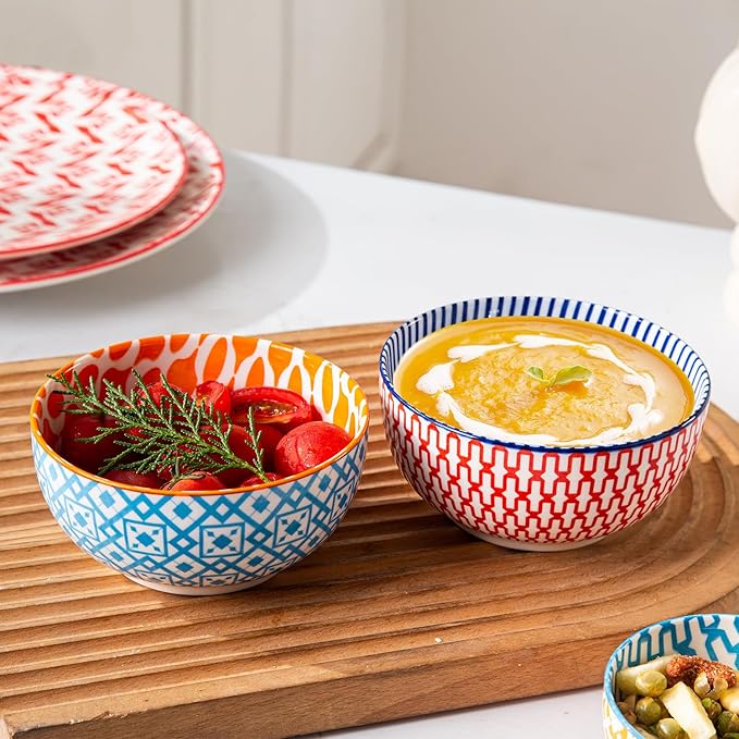 Cerkik Ceramic Dessert Bowls Set - Small 11 Oz Porcelain Ice Cream Bowls for kitchen - 4.7 Inch Cereal Bowls for Salad, Fruits, Ramen - Microwave Dishwasher Safe - Set of 6 - Assorted Colors