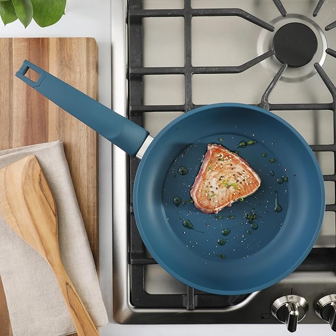 Gibson Home Helensburgh 7-Piece PFA-Free Ceramic Nonstick Carbon Steel Cookware Set ??Blue Pots and Pans with Glass Lids, Saucepan, Dutch Oven, Fry Pan