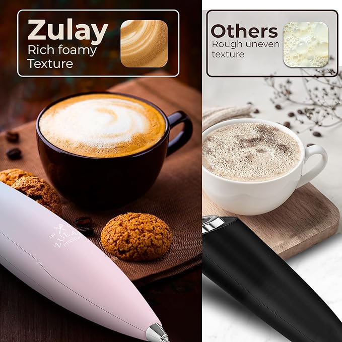 Zulay Kitchen Patented Tornado Triple Whisk Milk Frother with 4 Duracell Batteries ??Handheld Foam Maker for Coffee, Lattes, Matcha & Hot Chocolate ??Rich, Creamy Froth in Seconds