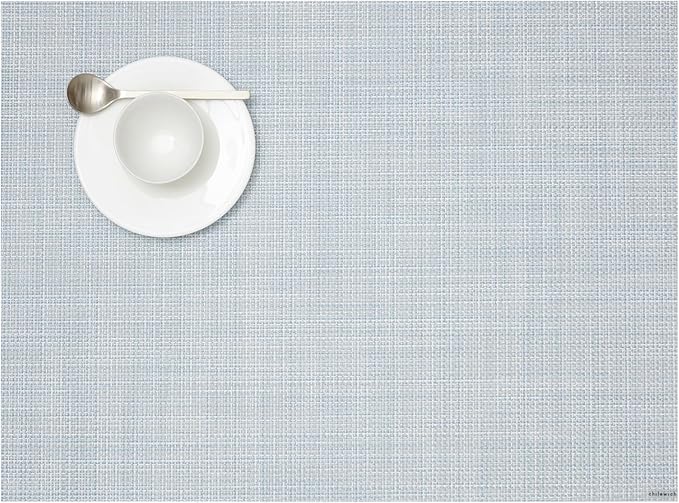 Chilewich Mini Basketweave Placemats in Sky - Set of 4 - Easy Care Woven Tabletop Textiles - Indoor/Outdoor - 19" x 14" Rectangle