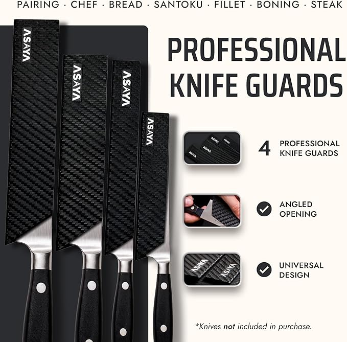 Asaya Professional Knife Edge Guards -Universal Blade Covers - Extra Strength, ABS Plastic and BPA-Free Felt Lining, non-Toxic and Food Safe - Knives Not Included (4Pcs)