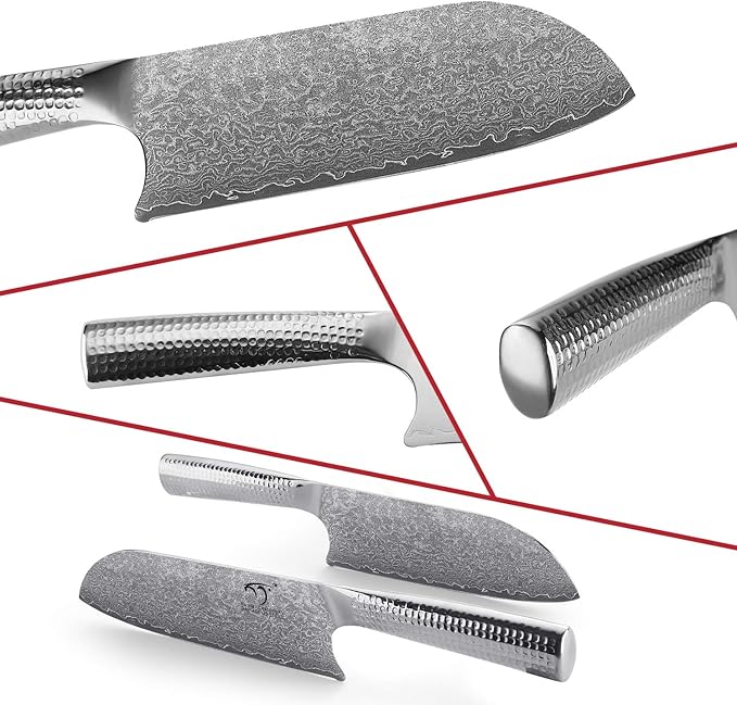 3 Pieces Damascus Kitchen Knife Set with 8??Chef Knife, 7??Santoku Knife, 3.5??Paring Knife, 67 Layer Handmade Damascus VG10 Steel Core, Hammered Ergonomic Handle (Gift Box)