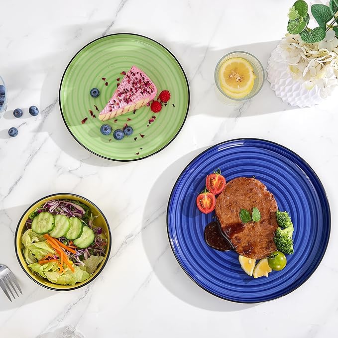 Alntlsiss Bonita Dinnerware Sets 12 Pieces, Blue Stoneware Dishes Set for 6, Plates Set and Bowls Sets, Dishwasher and Microwave Safe