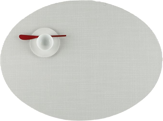 Chilewich Mini Basketweave Placemats in Sandstone - Set of 4 - Easy Care Woven Tabletop Textiles - Indoor/Outdoor - 19.25" x 14" Oval