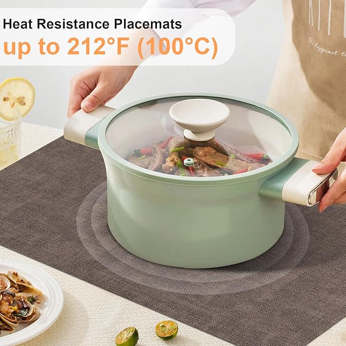 Boobezeen Faux Leather Placemats Set of 6, Heat Resistant Wipeable Washable Vinyl Place Mats, Waterproof Anti-Slip Dining Table Mats, Suitable for Indoor & Outdoor Use (Coffee)