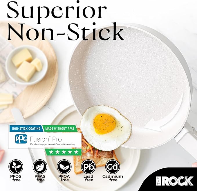 THE ROCK SOHO 15Pcs Ceramic Cookware Set ??Non toxic Pots and Pans Set Non Stick with ROCK.TEC ??Nothing Sticks, Never Warps, Lasts Longer, PTFE PFOA & PFAS Free, Induction & Dishwasher Safe, Cream