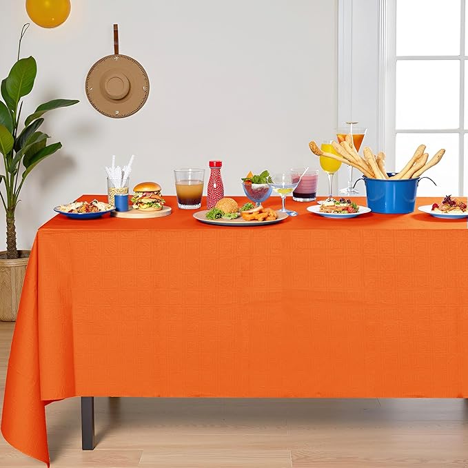 [6 Pack] Orange Paper Tablecloth Disposable for Rectangle Tables, 54 X 108 Inch Party Table Cover with Plastic Backing, Waterproof 3 Ply Table Cloth for Thanksgiving Halloween Fall Harvest Day