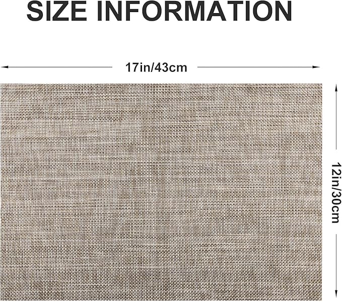 LANDVIEW Vinyl Placemats Set of 8, PVC Woven Washable Non-Slip Table Mats, Heat Resistant Wrinkle Free Place Mats for Dining Table, Easy to Clean (8, Cappuccino)