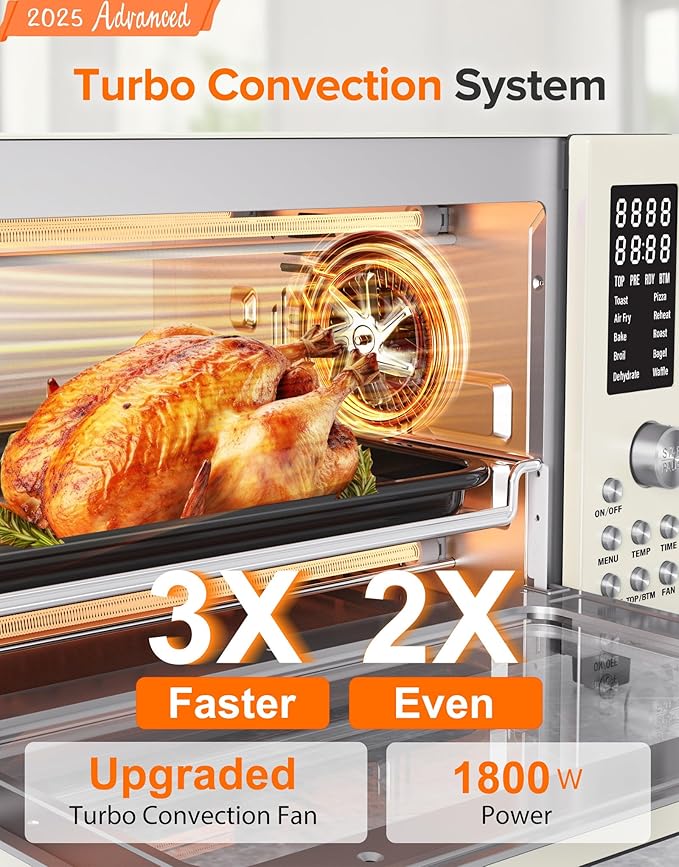 Nuwave Bravo Pro Smart Air Fryer Toaster Oven Combo, Airfryer Convection Oven Countertop, 10-in-1 Functions with Quicker & Even Crisp Technology, 1800W, 50-450째F, PFAS-Free, 21QT, Vanilla Cream