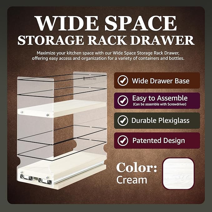 Vertical Spice - Sliding Spice Rack - Pull Out Spice Rack for Inside Cabinets, Sliding Shelves, Rack for Kitchen Cabinets - Made in USA - 2 Tier - 10.6" D x 4.6" W x 10.75" H(Cream, Fully Assembled)