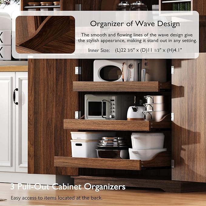 Ball & Cast 71?쿟all Farmhouse Kitchen Pantry Cabinet with 3 Pull Out Shelves & 2 Large Drawers,Versatile Pantry Storage Cabinet w/ 6 Door Shelf & Adjustable Shelves for Kitchen,Dining Room,Walnut