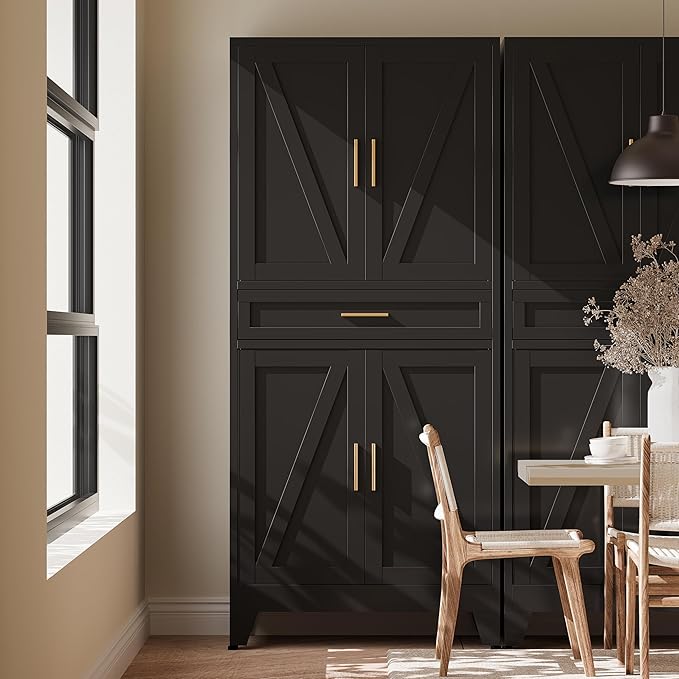 71" H Metal Kitchen Pantry Cabinet with Drawers,Black Kitchen Storage Cabinets with Doors,Tall Pantry Food Storage Cabinets,Large Freestanding Cabinets for Dining Room, Living Room
