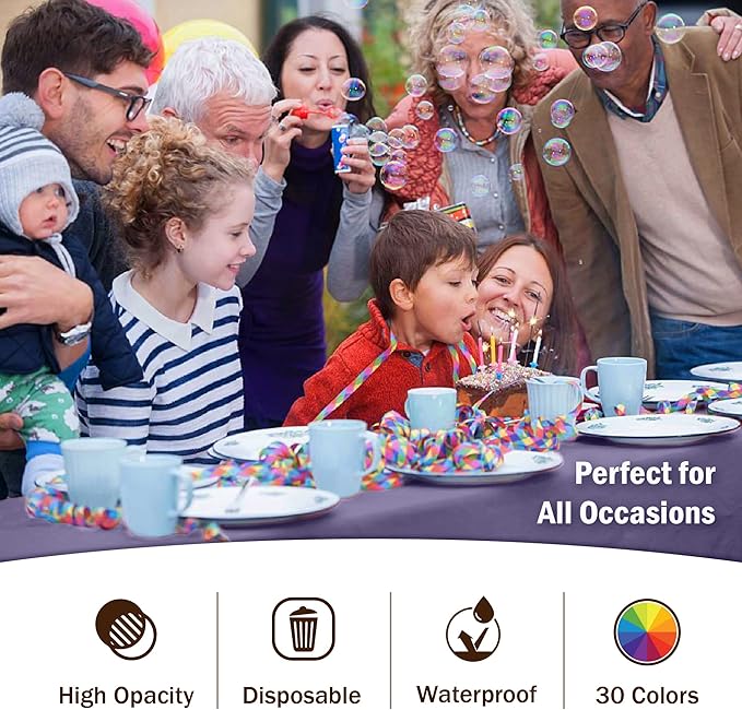 Party Solids Pack Of 6 Premium Plastic Tablecloth 54 Inch x 108 Inch Rectangle Plastic Table Cover - Lavender