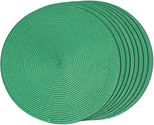 FunWheat Round Braided Placemats Set of 8 Table Mats for Dining Tables Woven Washable Non-Slip Place mats 15 inch(Holly Green, 8pcs)