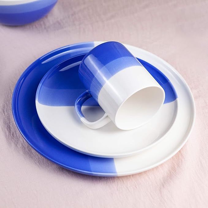 Ombre Dessert Plates Oia Blue - 8 inch Porcelain Plates Set - Appetizer, Ceramic, Salad Plates Set of 4 - Ombre Dinnerware Collection