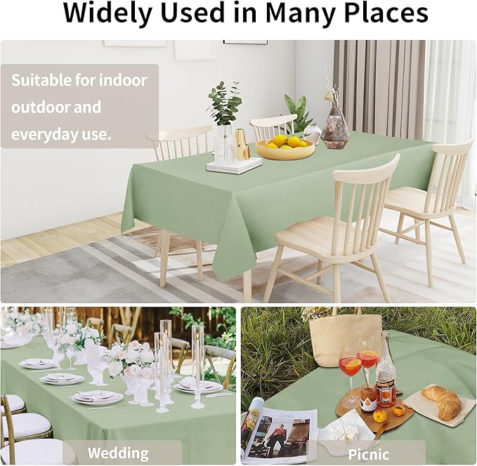 Easy-Going Faux Linen Waterproof Spill-Proof Tablecloth Stain Resistant Rectangle Table Cloth Wrinkle Free Decorative Fabric for Kitchen, Dining, Party, Weddings, Restaurants (52x70 in, Sage Green)