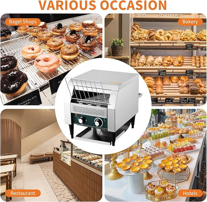 GarveeHome Commercial Conveyor Toaster, 150 Slices/H, 1300W 110v, 7 Temperature Settings, Commercial Toasters for Restaurant/Home, With Timer, for Bun Bagel Bread