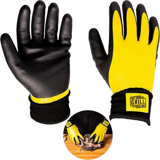 Hey Grill Hey Pitmaster Gloves | BBQ Gloves | Heat Protection up to 500째F or 260째C | High Temp Resistance | Fireproof Glove for Grilling Smoking Barbecue | Washable Mitts | Waterproof | Size - Large