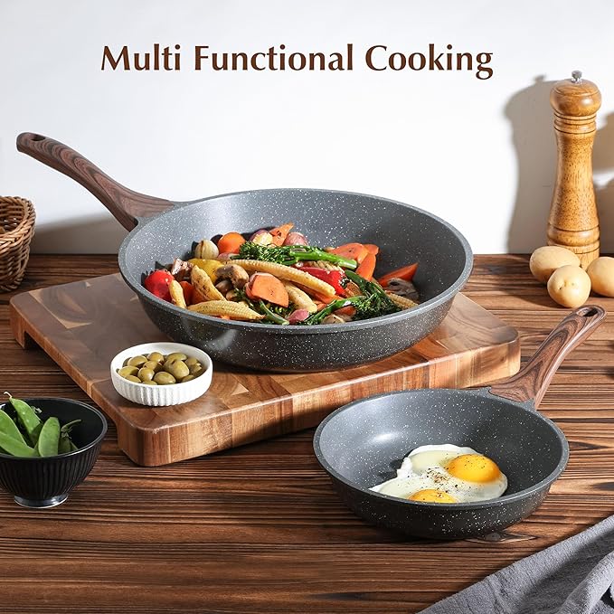 SENSARTE Nonstick Frying Pan Skillet, Swiss Granite Coating Omelette Pan, Healthy Stone Cookware Chef's Pan, PFOA Free (8/9.5/10/11/12.5 Inch) (12 Inch)