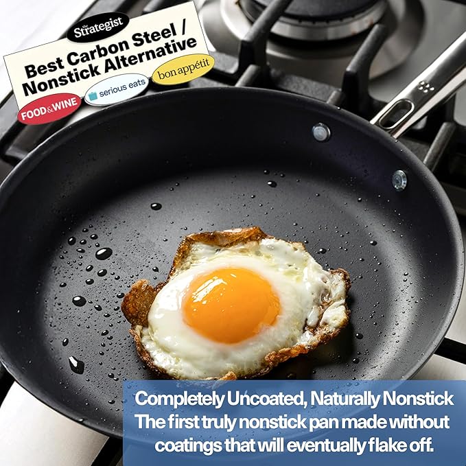 Misen Carbon Nonstick??Frying Pan ??Carbon Steel Pan, Naturally Nonstick No-Coating Surface, Ultra-Durable & Oven-Safe, Induction & Gas Compatible - 12 Inch
