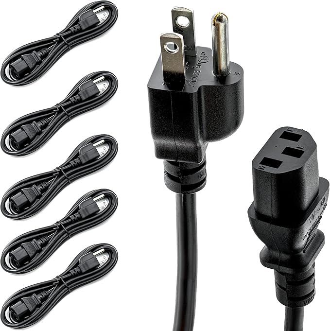 Rebuild Skills 6ft (2m) - 5 Pack, Hot Instant Pot Power Cord, Soy Milk Maker, Printer Power Cord, PC Power Supply Cable, Monitor Power Cable, TV Cord - UL Listed NEMA 5-15P to C13, 10A 125V, 18AWG