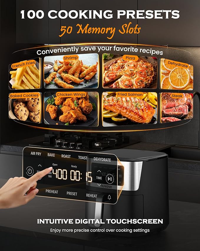 Nuwave Brio Plus 6-in-1 Air Fryer, 7-Qt Large Capacity, 50°F??00°F Precise Temp Control, Non-Toxic PFAS-Free Nonstick, Air Fry, Bake, Roast, Toast, Dehydrate, Reheat, 100 Presets, Dishwasher Safe