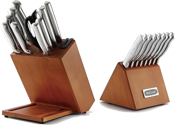 McCook짰 Knife Sets,German Stainless Steel Kitchen Knives Block Set with Built-in Sharpener