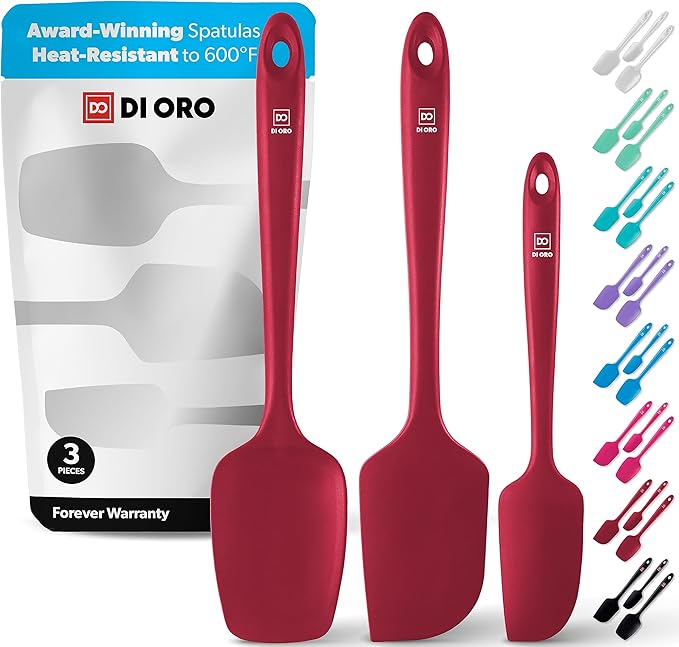 DI ORO짰 3-Piece Silicone Spatula Set - 315째C Heat Resistant Non Stick Rubber Kitchen Spatulas for Cooking and Baking - Award-Winning Professional Grade Spatula Set - Best Silicone Utensil Set