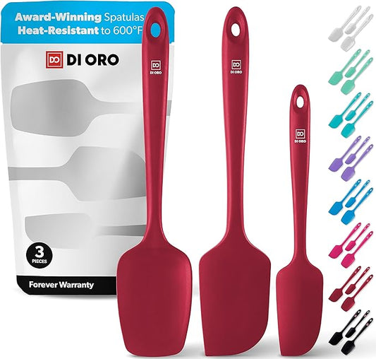 DI ORO짰 3-Piece Silicone Spatula Set - 315째C Heat Resistant Non Stick Rubber Kitchen Spatulas for Cooking and Baking - Award-Winning Professional Grade Spatula Set - Best Silicone Utensil Set
