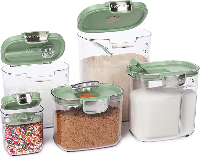 ProKeeper+ Airtight Food Storage Container Set ??Clear Plastic Flour and Sugar Canister Set with Magnetic Accessories for Kitchen Organization (Pistachio, 9-Piece)