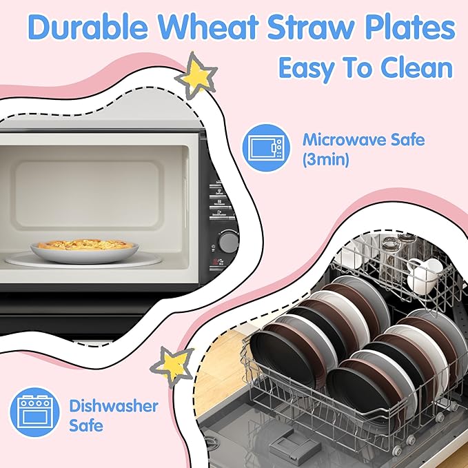 Quatish 10 PCS Unbreakable Reusable Plastic Plates,10 inch Dishwasher & Microwave Safe Dinner Plate, Easy-to-Clean Lightweight,Portable for Kitchen & Picnics Wheat Straw Plates（Brown）