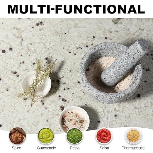 Koville 5 Inch 1.5 Cup-Capacity Mortar and Pestle Set - Heavy Natural Granite Spice Grinder Bowl, Unpolished Heavy Granite for Organic Appearance, Solid Stone Grinder Marble Spice Herb Grinder