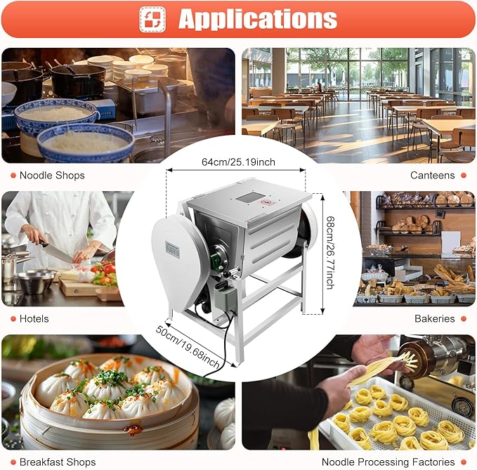 30QT Commercial Dough Mixer 1500W 110V Electric Flour Kneading Mixing Machine Heavy Duty Flour Mixing Machine with 17" x 13" x 14" Bowl 1400r/m Dough Kneading Machine for Bakeries