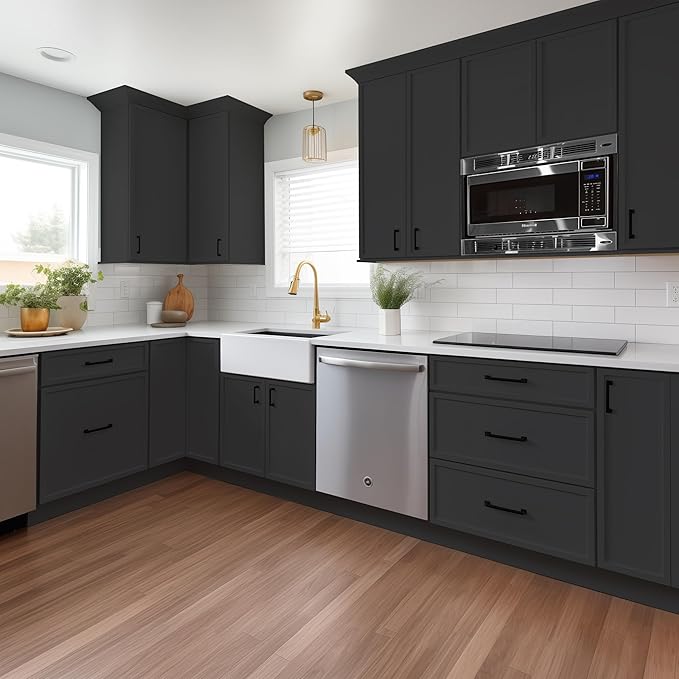Solid Wood RTA Wall Microwave Cabinet with Open Shelves ??Shaker Style, Space-Saving Kitchen Pantry Storage, Durable and Versatile Wall-Mounted Organizer (NT-Charcoal Black, 30" W x 24" D x 42" H)