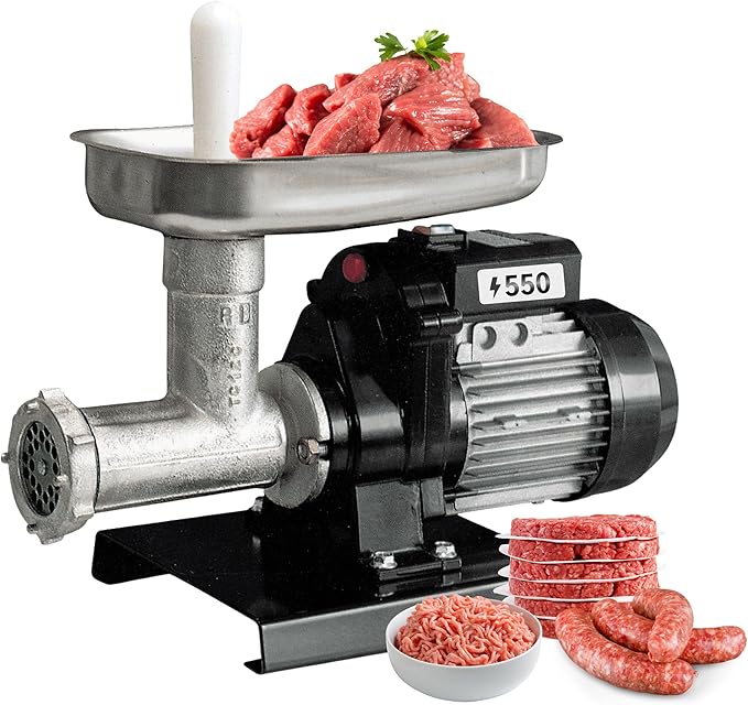 Reber Electric Meat Grinder N.12 550W ??Meat Mincer and Sausage Maker ??Tinned Cast Iron Body ??Induction Motor for Continuous Use ??Made in Italy