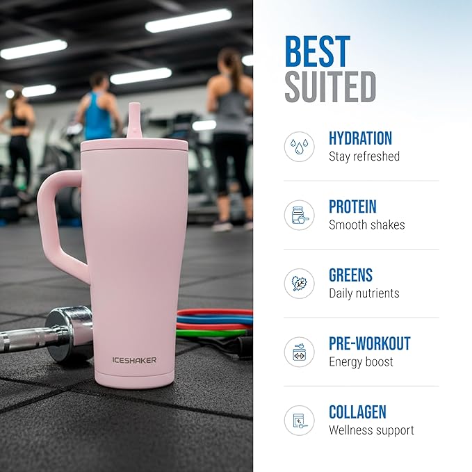 Ice Shaker 32 oz Tumbler with Handle and Straw | 32oz Oakley | Cold for 30+ Hours | 2-in-1 Tumbler Shaker Bottle | Odor-Free 32 ounce Bottle for Water, Protein Shakes, Smoothies, Cocktails