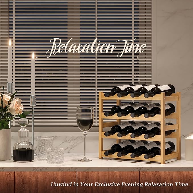 Wine Rack竊똁amboo Wine Storage Cabinet Shelf竊똂ountertop Wine Shelf- Freestanding Wine Holder for Kitchen & Pantry (Natural, 4-Tier)